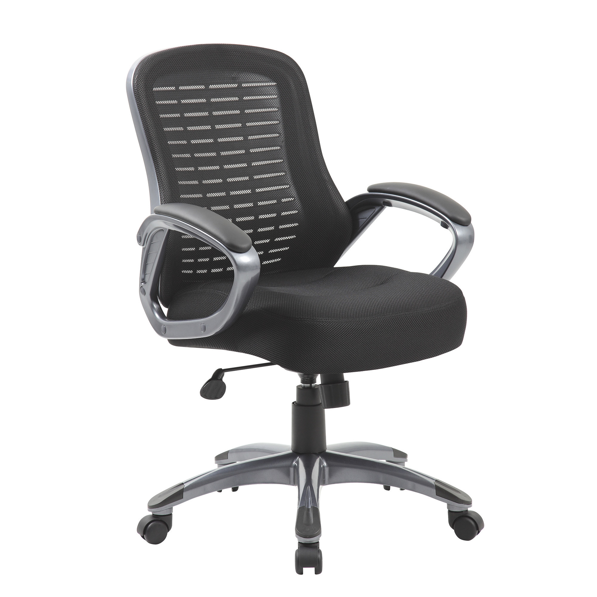Norstar Ribbed High Back Mesh Chair, Black/Gunmetal, 25in.W x 29in.D x 41in.H, Model# B6756-BK